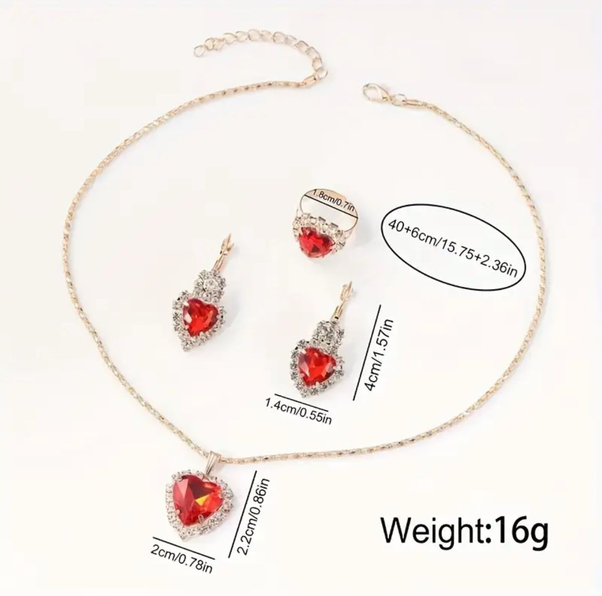 Imported Luxury Red Heart Jewelry & Watch Gift Set – Elegant Ladies' Watch with Necklace, Earrings & Ring – Perfect Gift for Women