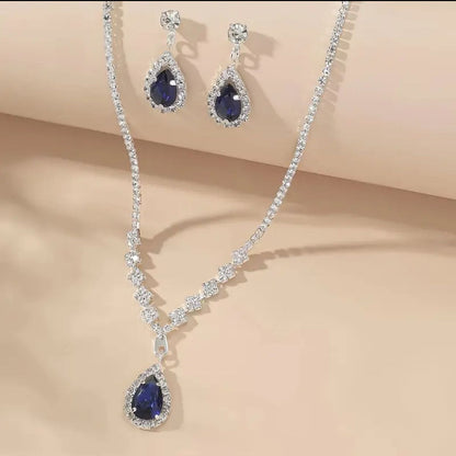 Imported Luxury Titanic Blue Zirconia Necklace & Earrings Set – Elegant Bridal & Party Jewelry