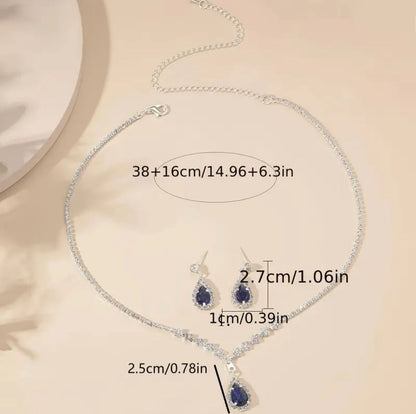 Imported Luxury Titanic Blue Zirconia Necklace & Earrings Set – Elegant Bridal & Party Jewelry