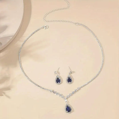 Imported Luxury Titanic Blue Zirconia Necklace & Earrings Set – Elegant Bridal & Party Jewelry