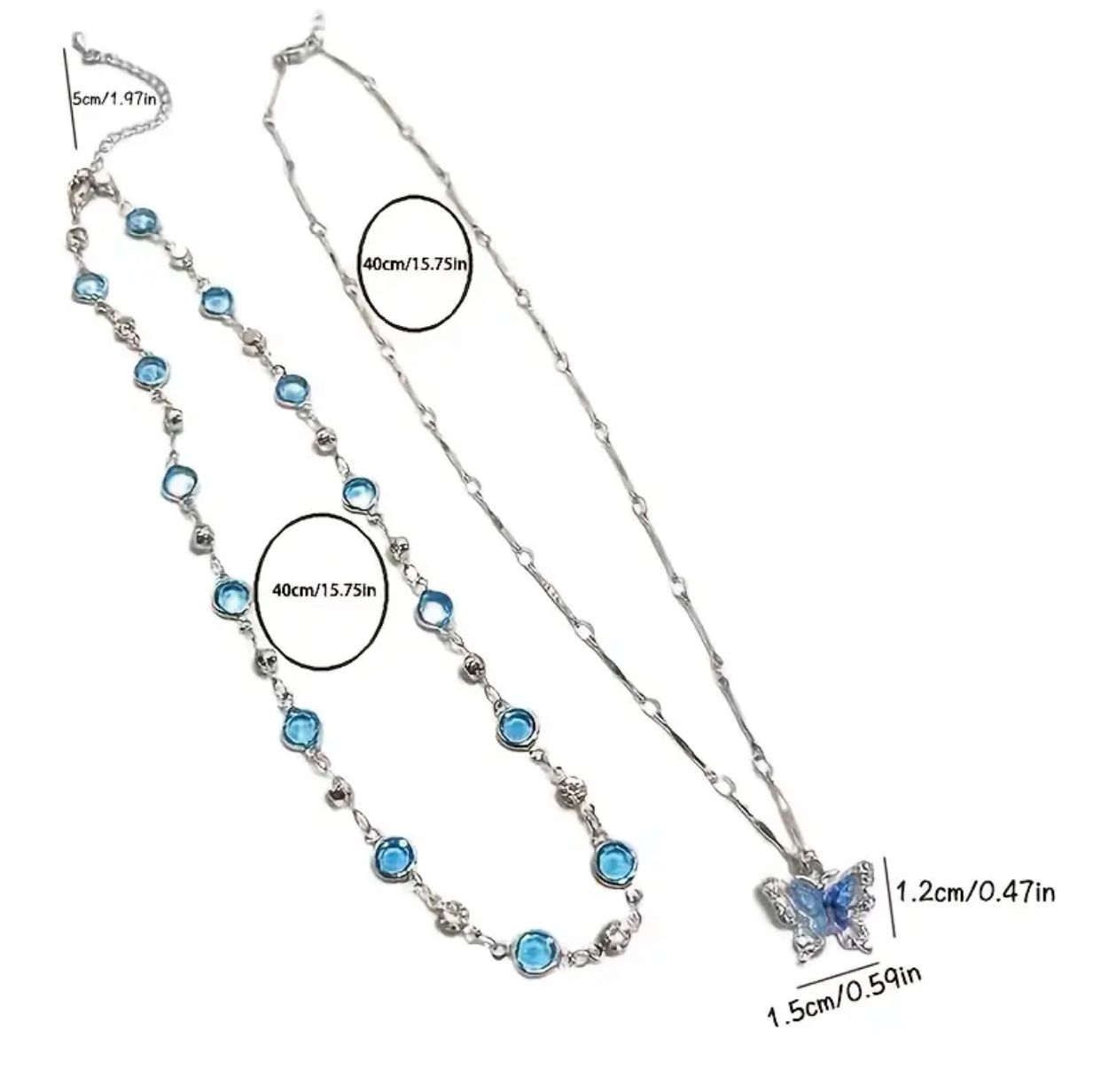 Imported 2pcs Blue Butterfly Pendant Necklace Set – Trendy Double-Layer Choker for Women