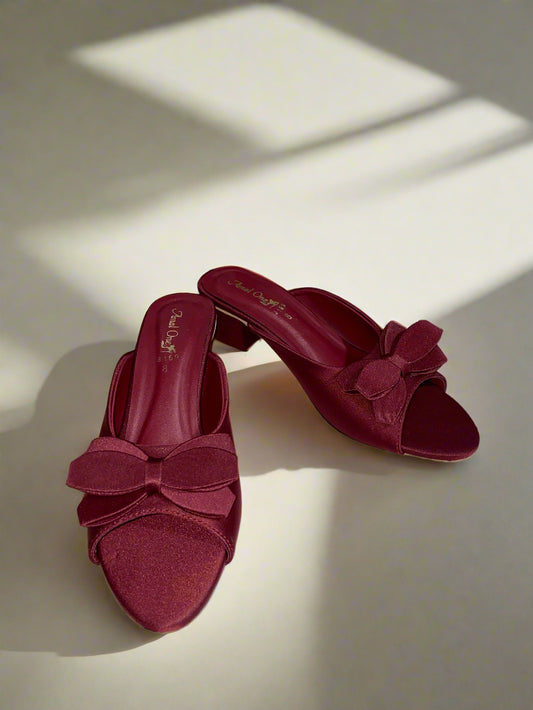 Elegant Maroon Bow Heels – Chic & Comfortable