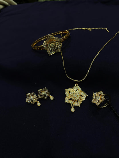 Elegant 4Pcs Gold-Plated Jewelry Set – Necklace, Ring, Earrings & Bangle